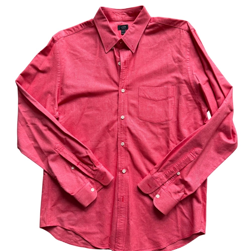J.Crew Mens Red Oxford Long Sleeve Button Down Shirt Lg Preppy Collegiate Bright